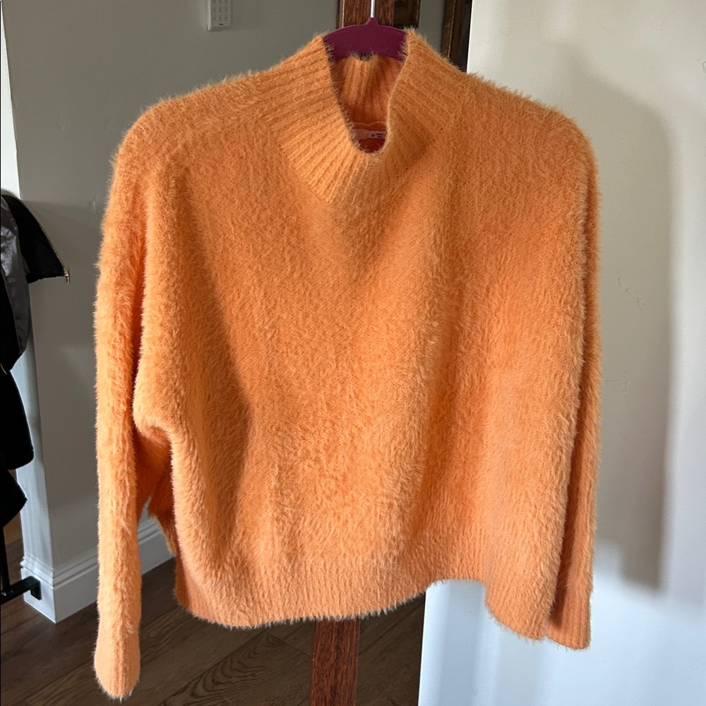 NEW Miami Vibrant Orange fuzzy,relaxed-fit pullover mock neck drop shoulders M